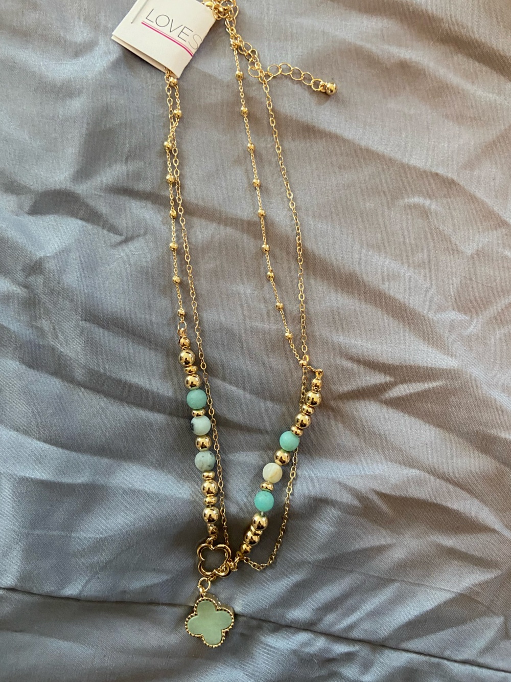 Gold & Mint Bead Layered Necklace